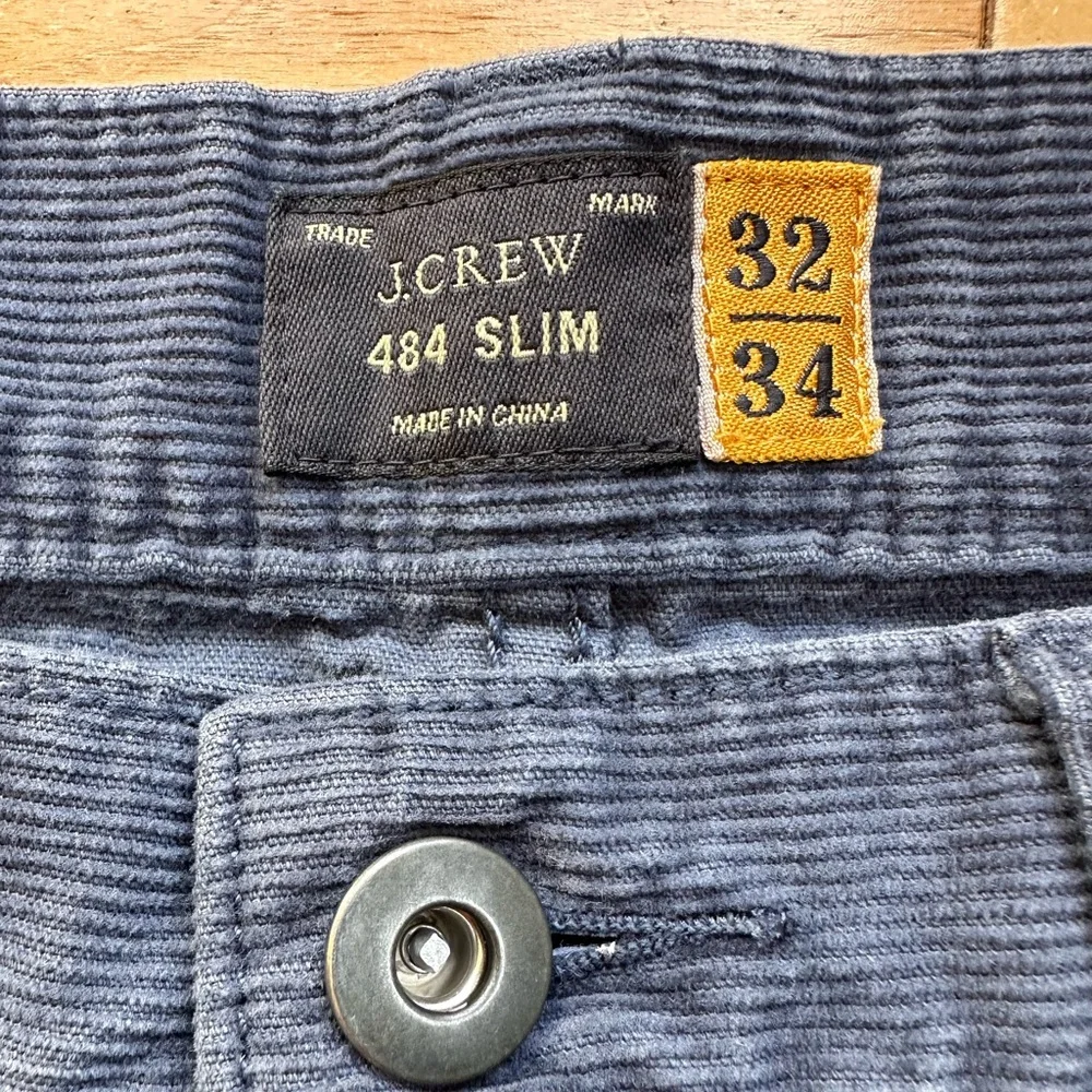 J Crew 484 Pants Mens 32x34 Blue Slim Straight Corduroy‎ Chino Grunge Hipster